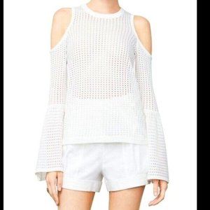BCBG Sheer Pointelle Knit Cold-Shoulder Bell Sleeve Sweater
